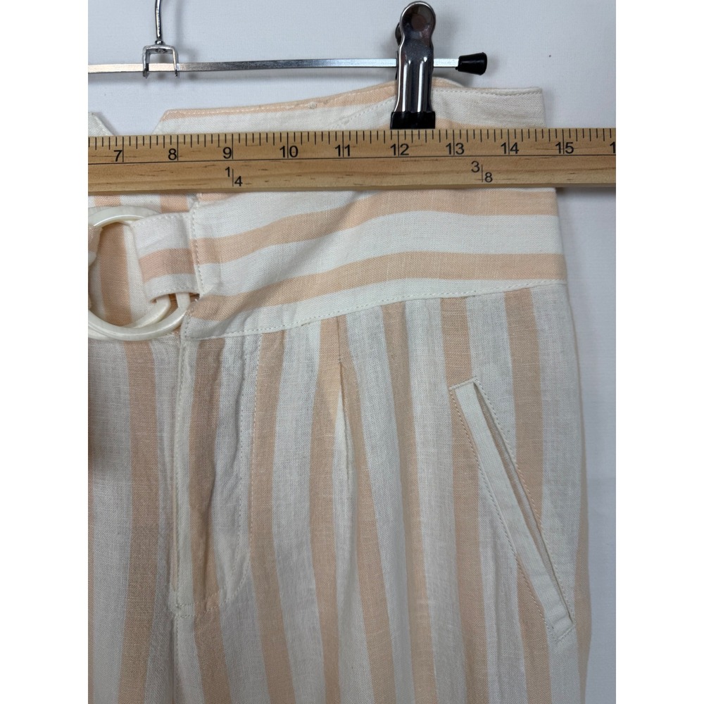 Anthropologie Striped Paperbag‎ Pants Womens 4 Peach White Linen Blend Belted - Picture 5 of 13